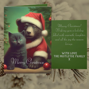 Artan & Pip Whimsical Beer en Kitten Kerstmis Feestdagen Kaart