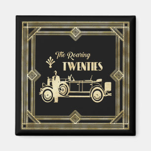 ArtDeco De roaring Twenties Black Gold Gatsby-auto Magneet