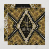 ArtDeco Goud+Zwart Lederen Uitnodiging voor Eetfee (Voorkant / Achterkant)