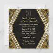 ArtDeco Goud+Zwart Lederen Uitnodiging voor Eetfee (Achterkant)