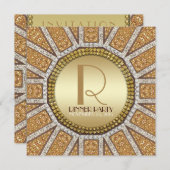 ArtDeco Sun Gouden Glitter Uitnodiging Eetfeestje (Voorkant / Achterkant)