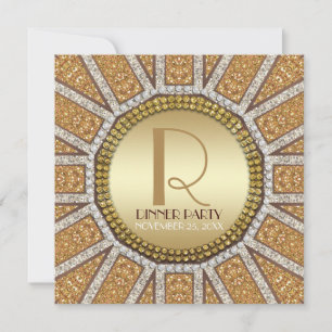 ArtDeco Zon Gouden Glitter Eettafel Uitnodiging