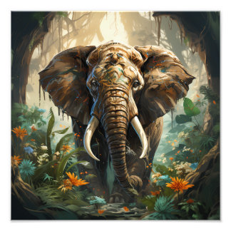 Arte inspirado fantasía vida salvaje elefante foto afdruk