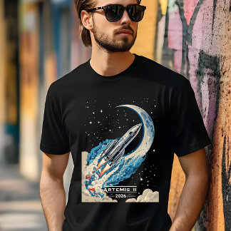 Artemis II NASA Moon Mission Cosmic Rocket Art T-shirt