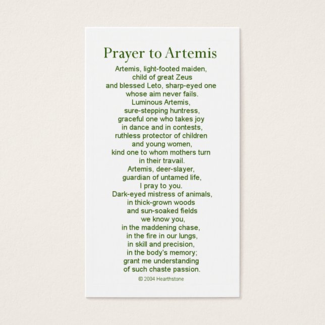 Artemis Prayer Kaart (Voorkant)