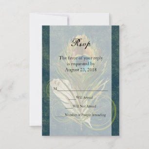 Artful Detail Peacock Feather Wedding Kleine RSVP Kaartje