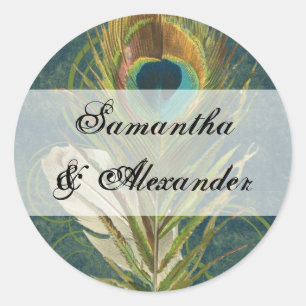 Artful Peacock Feather Envelope Seals of Stickers