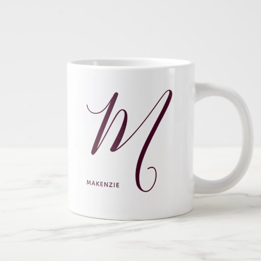 Artfull Monogrammed Burgundy Letter M White Extra Grote Beker (Rechts)