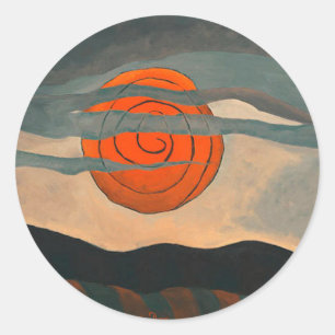 Arthur Dove schilderij, Red Sun, Ronde Sticker