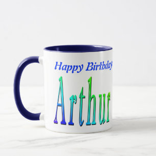 Arthur, Happy Birthday Logo Blue Combo Coffee Mok. Mok