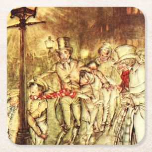 Arthur Rackham - A Kerstcarol - Street Vierkante Kartonnen Onderzetter
