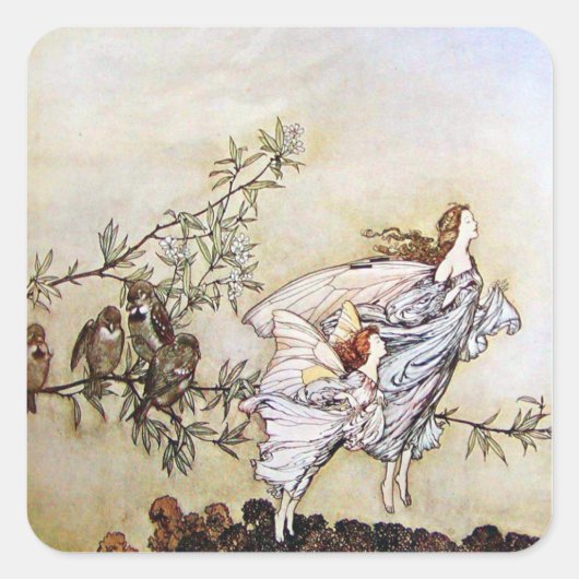 Arthur Rackham Fairies Square Sticker (Voorkant)
