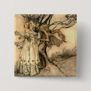 Arthur Rackham - Oude vrouw in het hout Vierkante Button 5,1 Cm