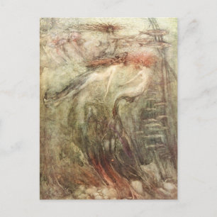 Arthur Rackham zeemeermin komt uit waar het zonnig Briefkaart