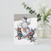 Arthur Thiele - Kittens en de Sneeuwman Briefkaart (Staand voorkant)