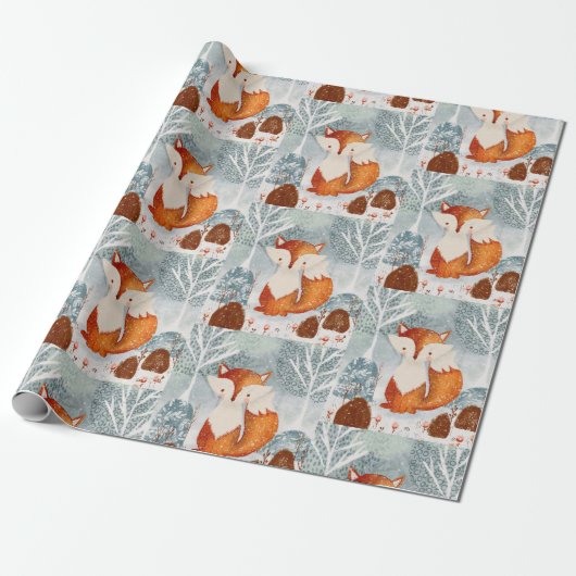 Artic Fox Winter Scene Cadeaupapier (Uitgerold)