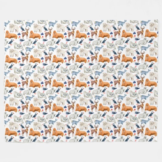 Artic Pattern Waterverf Northern Polar Animals Fleece Deken (Voorkant (Horizontaal))