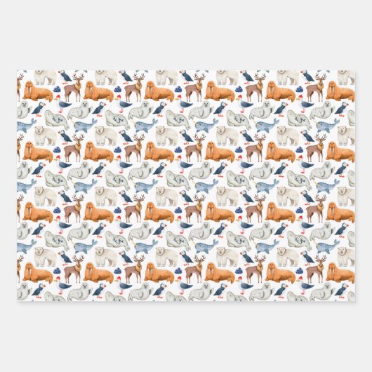 Artic Pattern Waterverf Polar Animals Seal Walrus Inpakpapier Vel (Voorkant 3)