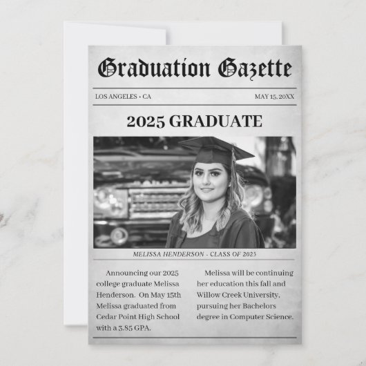 Article de journal Faire-part de graduation (Devant)