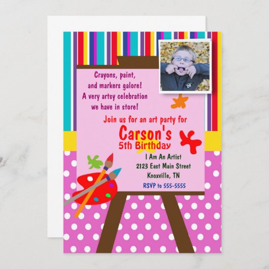 Artiest Birthday Invitation Kaart (Voorkant / Achterkant)