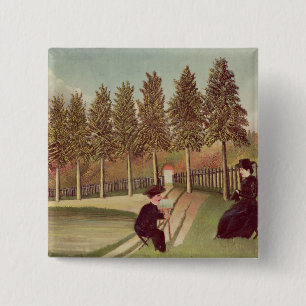 Artiest die zijn vrouw schildert, 1900-05 vierkante button 5,1 cm