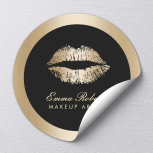 Artiest Gold Lips Modern Black & Gold Salon Ronde Sticker