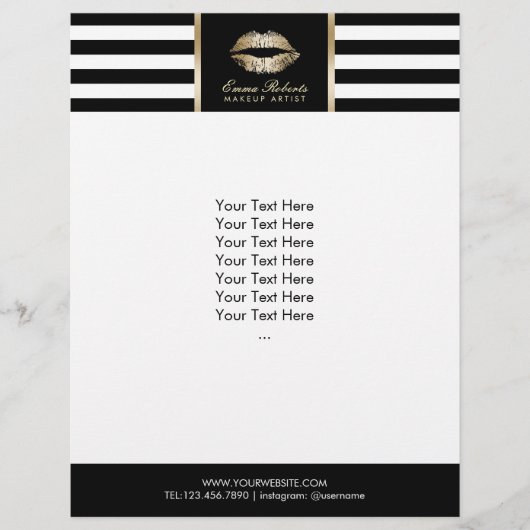 Artiest Gold Lips Moderne Stripes Salon Flyer (Voorkant)