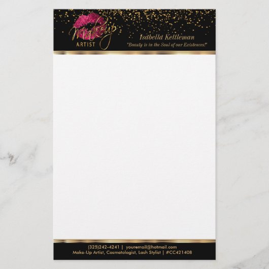 Artiest Hot Pink Glitter Lips Briefpapier (Voorkant)