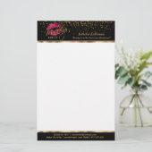 Artiest Hot Pink Glitter Lips Briefpapier (Staand voorkant)