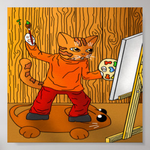 Artiest Painter Cat Poster