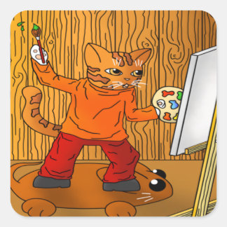Artiest Painter Cat Vierkante Sticker