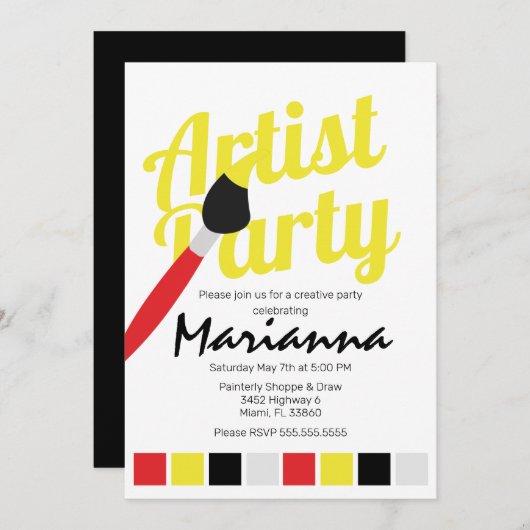 Artiest Palette Birthday Yellow Red Kaart (Voorkant / Achterkant)