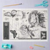 Artiest Zwart Wit Groot  Bloemen Decoupage Tissuepapier (Craft)