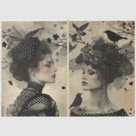 Artiesten Mixed Media Black Cream Grote Gezichten Tissuepapier