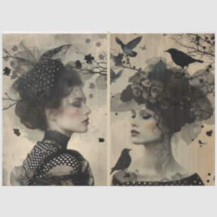 Artiesten Mixed Media Black Cream Grote Gezichten Tissuepapier