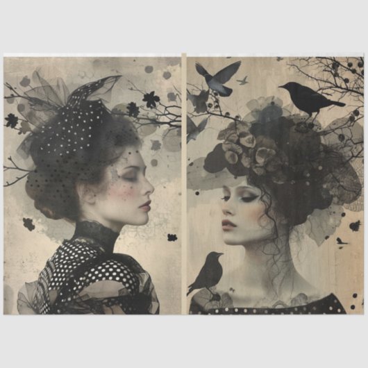 Artiesten Mixed Media Black Cream Grote Gezichten Tissuepapier (Voorkant)