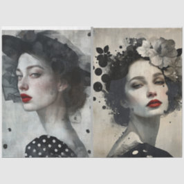 Artiesten Mixed Media Zwart Wit Grote Gezichten Tissuepapier