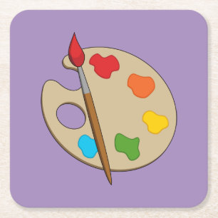 Artiestenpalet met verfborstel vierkante kartonnen onderzetter