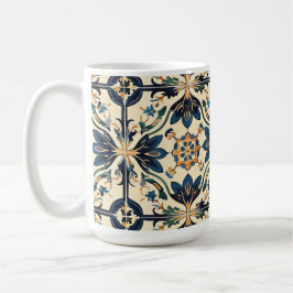 Artisan Blauw en Goud Bloemen Motief Koffiemok