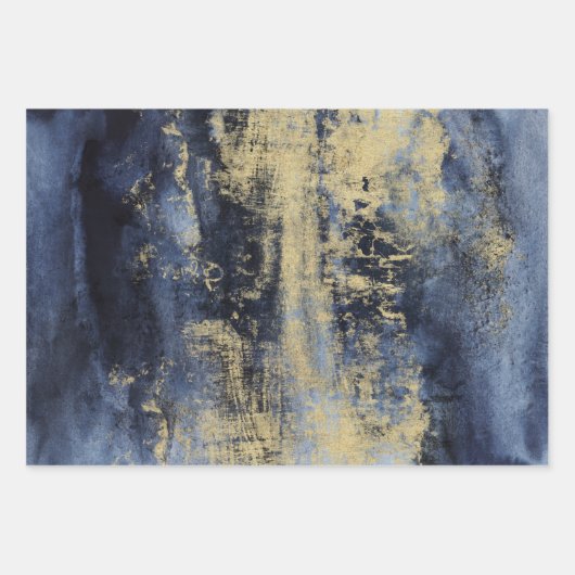 Artisan Blue en Gold Pained Inpakpapier Vel (Voorkant)