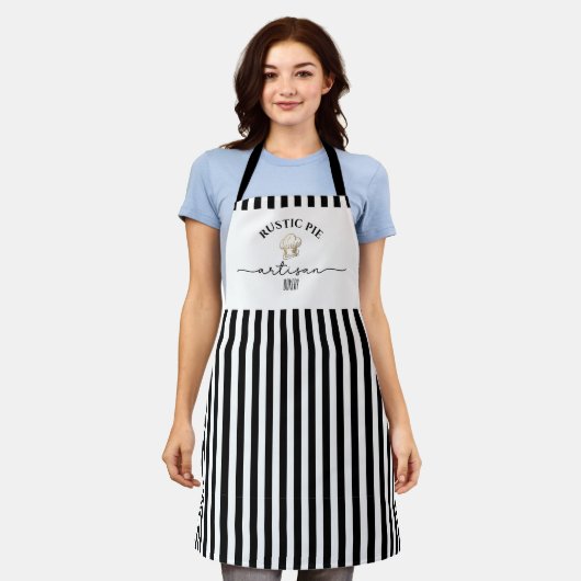 Artisan Chef Pet Naam Zwart Wit Strepen Bakken Schort (Gedragen)