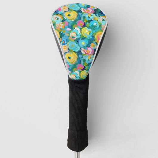 Artisan geschilderd bloemmotief Kleurrijke Leuke D Golfheadcover (Voorkant)