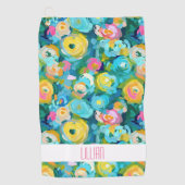 Artisan geschilderde bloem kleurrijk haar naam leu golfhanddoek (Voorkant)