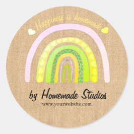 Artisan Woodgrain Rainbow 'Happiness is Homemade'  Ronde Sticker
