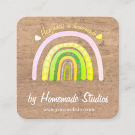 Artisan Woodgrain Rainbow 'Happiness is Homemade' Vierkante Visitekaartje
