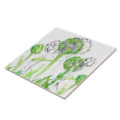 Artisjokken moestuin Waterverf Tegeltje (Zijkant)