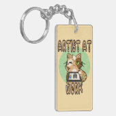 Artist at work cute cat design sleutelhanger (Voorkant Links)