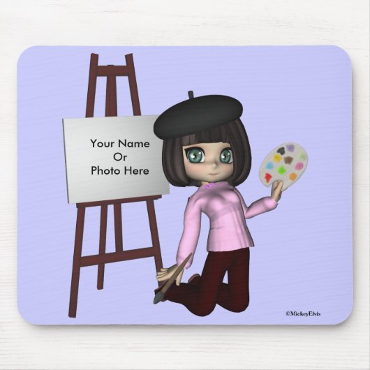 Artist Girl Easel Mousepad Muismat (Voorkant)