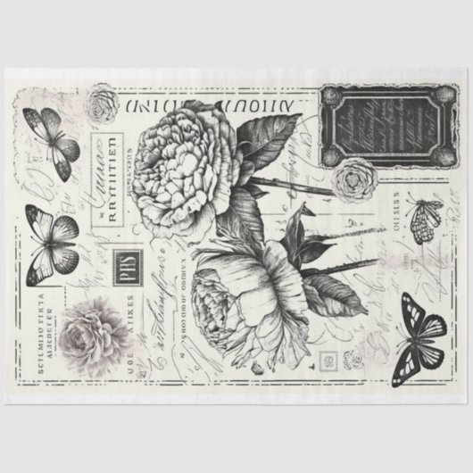 Artist Grote  Pioen Vlinder Decoupage Tissuepapier (Voorkant)