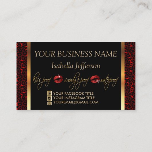 Artist maken met luipaard en rode lips visitekaartje (Achterkant)